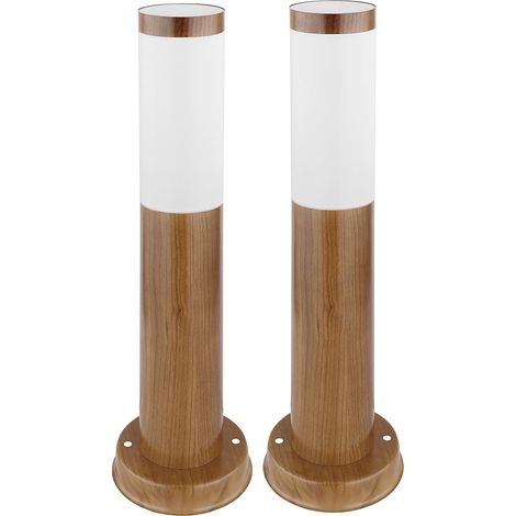 Wegeleuchten Außen Edelstahl Standleuchte Garten Terrassenlampe Außen stehend, holzoptik opal rustikal, 1x E27, DxH 7,6x45 cm, 2er Set