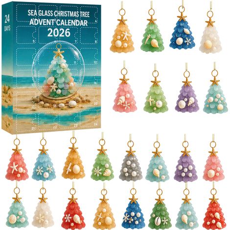 Calendrier de l'Avent Sapin de Noël en Verre de Mer – Calendrier de compte à rebours de 24 jours avec 24 décorations de sapin de Noël 2D – Décoration de Noël (1/5)