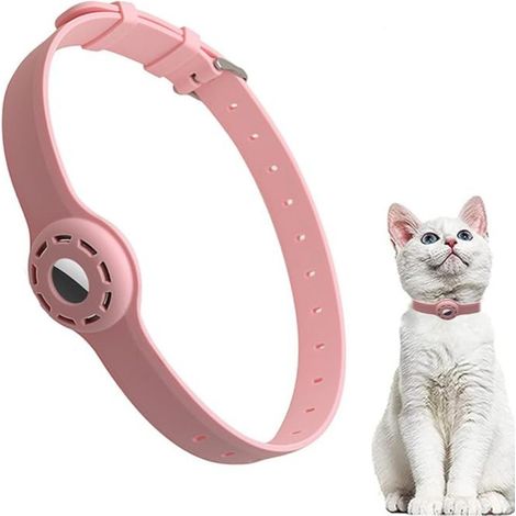 Collier Chat Anti Étranglement Réglable pour chat AirTag I Collier avec fermeture de sécurité I compatible avec Apple AirTag I Bracelet en silicone Code M Rose