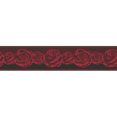 Frise murale chambre adulte motif fleur rouge | Frise papier peint fleuri rouge & noir | Frise tapisserie motif rose pour salon - 5,00 x 0,13 m (1/2)
