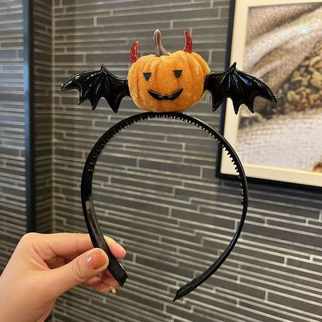 Diadema luminosa para mujer: Diadema luminosa negra con orejas, accesorio para el cabello infantil - Decoración para fiestas/disfraces, diadema con diseño de calabaza, naranja1, negra1 (1/2)