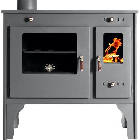 Prometey – Cuisinière à bois 7 kW – Rendement 83,63 % – Classe A+ – Plaque en fonte – Sortie de fumées à gauche – Pour pièces de 30 à 80 m² (1/4)
