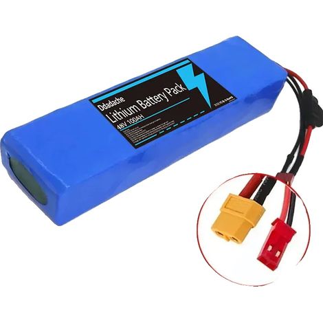 Batería recargable, voltaje nominal de 48 V, tecnología de iones de litio, conector XT60-JST. (1/2)