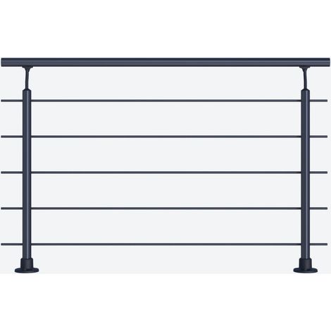 Sogem – Garde-corps en aluminium RAL 9005 – fixation au sol – 150 cm – pour béton armé – lisses en acier inoxydable 10mm Ø