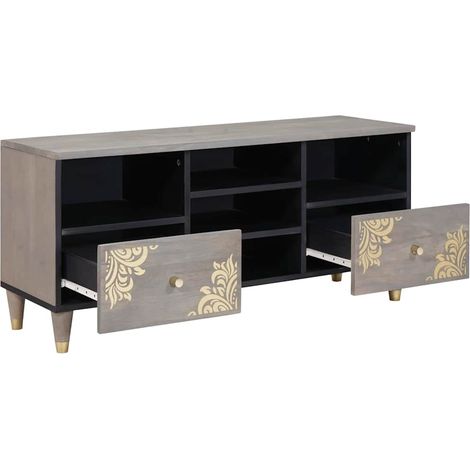 Meuble TV,Banc TV,Armoire TV Gris et or 100 x 33.5 x 46 cm Bois de manguier massif CFW666665 (1/5)