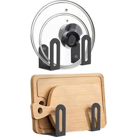 Organiseur Mural Universel pour Couvercles de Casseroles - Lot de 2, Acier Inoxydable, Taille Ajustable 15,2-34,3 cm, Installation Facile - (1/4)