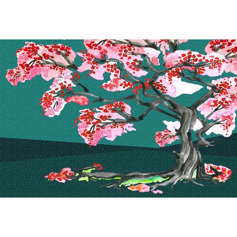 Papier peint panoramique design et multicolore | Tapisserie panoramique nature idéal salon | Papier peint panoramique arbre abstrait rose couloir - 267 x 400 cm (4 pièces) (1/2)