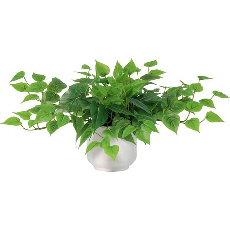 Epipremnum Artificiel avec Pot Blanc - Plante Verte Décorative Intérieure Aspect Naturel - PANGIVO