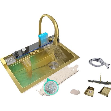 Évier de cuisine, simple cuve, acier inoxydable 304, 7546-Or-FM-B (1/2)