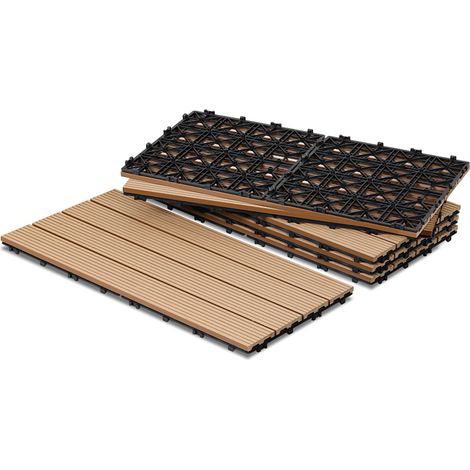 TolleTour Set di 24 piastrelle per decking in WPC, 4 listelli, 4 m², 30 x 60 cm, Teak, Piastrelle in legno composito con clip