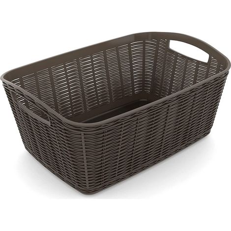 La Canestrina Contenitore Portaoggetti Plastica Simil Paglia Tortora 31x21,5x13h (1/5)