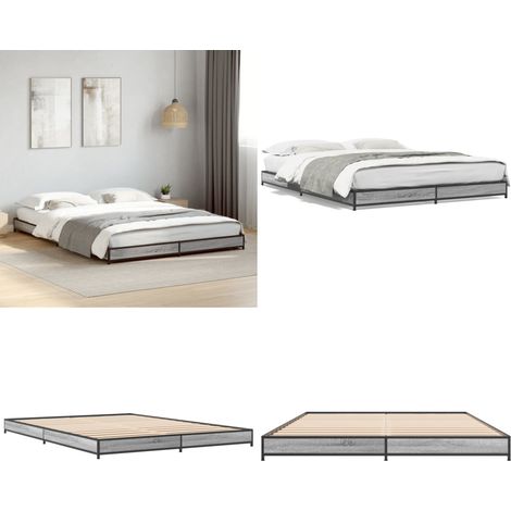 Bettgestell Grau Sonoma 120x200 cm Holzwerkstoff und Metall - Betten Gestell - Holzbettrahmen - Einzelbett - Grau - Bettkasten - Home & Living