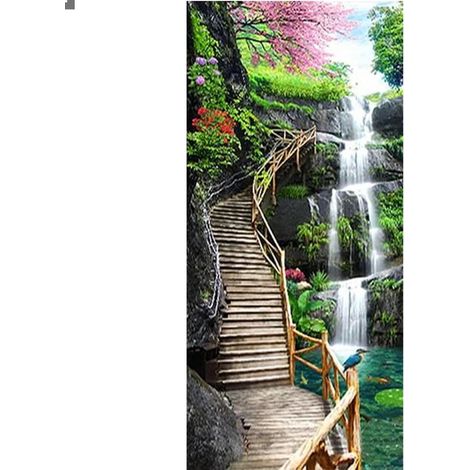 Diamond Painting Landschaft Wasserfall 50x110 cm mit runden Steinen (1/4)