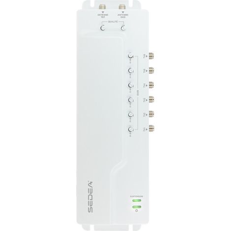 Amplificateur TV intérieur 22 dB réglable – Répartiteur TNT/DAB 2 entrées – 6 sorties – Protection anti-5G et parasurtenseur intégré – Sedea (1/2)