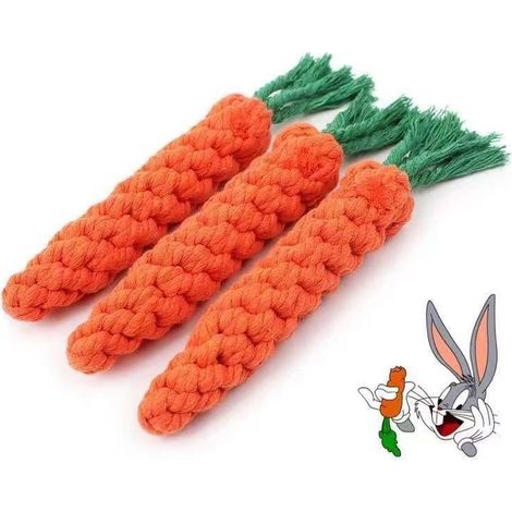 Ensemble de 3 jouets pour chiens — Jouets adaptés aux chiots (poussée des dents et à mâcher), jouets en corde avec nœuds, jouets à mâcher adaptés aux chats (en forme de carotte) (1/4)