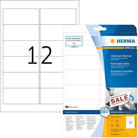Herma 4348 Etichetta universale 96 x 42.3 mm Carta Bianco 300 pz. Staccabile Stampante a getto d'inchiostro, Stampante (1/5)