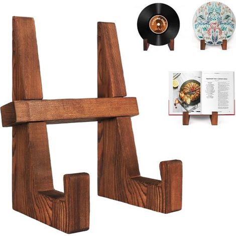 Présentoir en bois - Présentoir pour livres de cuisine - Présentoir pour disques vinyles - Présentoir photo pliable - Présentoir décoratif pour assiettes, photos, disques vinyles, livres de cuisine -  (1/5)
