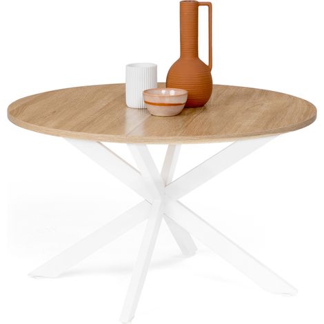Idmarket – Table basse ronde ALIX 70 cm – Pied araignée en métal blanc – Plateau MDF épaisseur 1,5 cm – Style industriel moderne