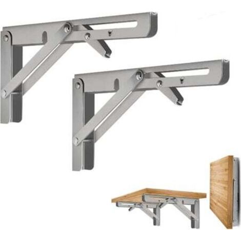 2 Pièces Équerre Pliante 25cm,Support Console Pliable,Supports D' étagères Pliants Charge,Equerre Etagere,Lourds Support Console Pliable Rétractable Murale en Acier Inoxydable pour Garage,Cuisine (1/4)