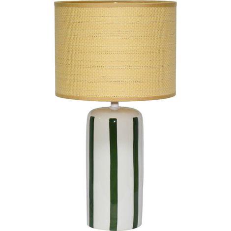 sweeek - Indoor-Tischlampe Keramik Lampenschirm mit Rattanoptik H 44 cm
