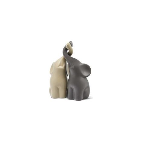 Statua di coppia di elefanti portafortuna - Elefanti innamorati in ceramica beige e grigia, perfetti per l'arredamento d'interni moderno - Crezuo
