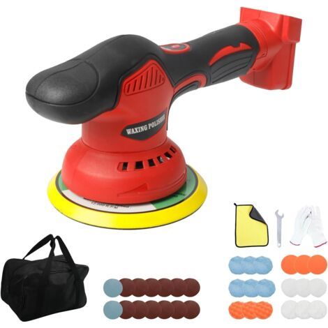 Polisseuse tampon sans fil compatible avec batterie Milwaukee 18 V, 8 vitesses variables, polisseuse orbitale de 6 pouces, kit de cire pour voiture (rouge) (1/5)