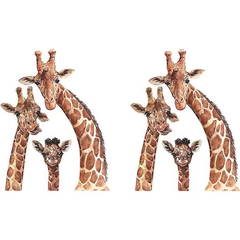 2 feuilles de jolis autocollants muraux girafes, décoration murale dessin animé pour salon, chambre d'enfant ou chambre de maternelle