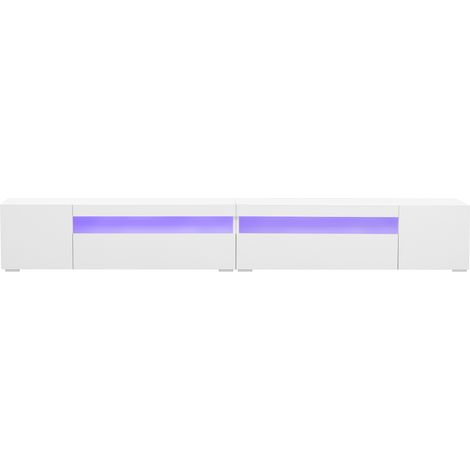 Meuble TV Blanc 240 cm Moderne Salon avec LED Variable Panneau Brillant MDF (1/5)