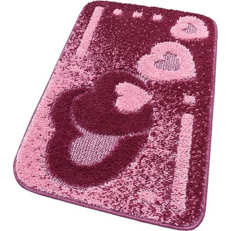 Tappeto Bagno Cuori Morbido Antiscivolo Assorbente Scendiletto Doccia 100% Made In Italy Porpora - 50x80 cm