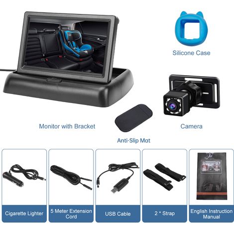 Caméra voiture bébé 1080P, moniteur pliable 4,3", vision nocturne, grand angle 150°, 360° (1/5)