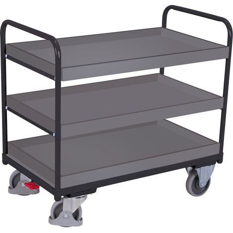 VARIOfit Etagenwagen, niedrig mit 3 Ladeflächen, umrandet 965x555mm Anthrazitgrau RAL 7016