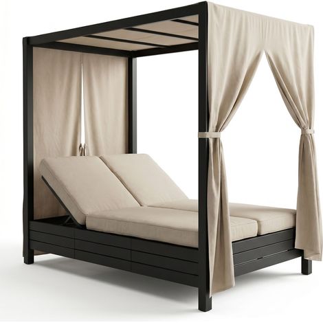 Lettone Prendisole Doppio Lettino da Giardino in Alluminio con Cuscino 8 cm in Tessuto Sunbrella Letto da Esterno 2 Posti con Porta Tazza per Piscina Solarium (1/4)