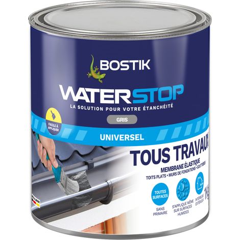 Bostik Waterstop - Membrane d'Étanchéité Toiture, Gouttières et Murs - Réparation Fuites, Infiltrations & Fissures - Résistant UV & Intempéries - Gris - Pôt 1 kg (1/4)
