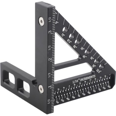 Équerre de mesure aluminium multifonction avec pointeur de tracé et cales de positionnement pour travaux de menuiserie et artisans (1/4)