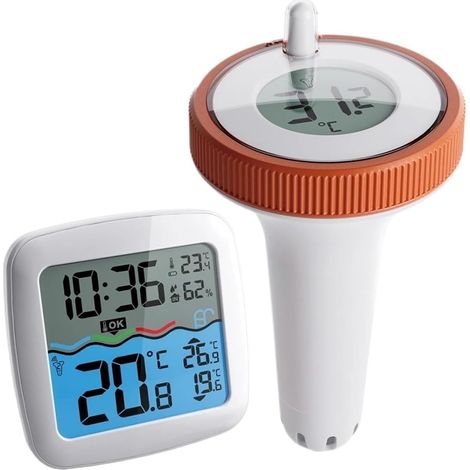 Thermomètre à Eau Thermomètre De Piscine Sans Fil, Capteur De Température D'eau Flottant Avec Récepteur LCD For Piscine, Baignoire, Aquarium, Spa, Étang À Poissons (1/4)
