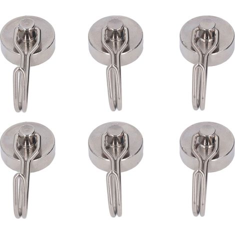 Set mit 6 drehbaren 180°-Magnethaken, starker Neodym-Magnet (0-8 kg) für Kühlschrank und Haushalt, Nickelfarbe. (1/5)
