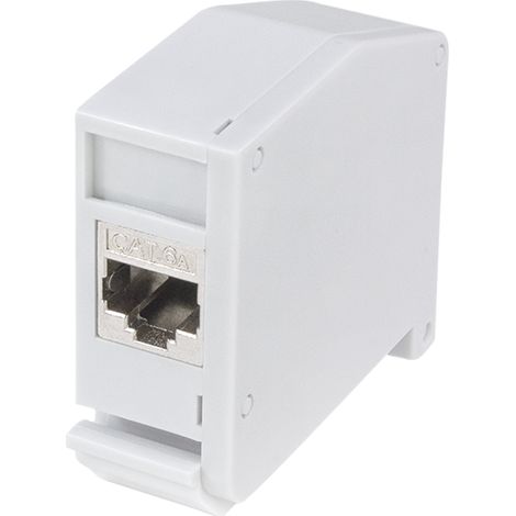 Adaptador Keystone para carril DIN Cat.6A, 2 conectores RJ45 B/B Cat.5e, apantallado (1/5)