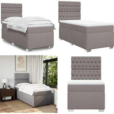 Sommier à lattes de lit avec matelas Taupe 80x200 cm Tissu - Lit Double - Literie - Chambre À Coucher - Matelas À Ressorts Ensachés - Tête De Lit Réglable - Home & Living