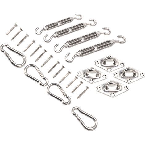 Kit d'Attache pour Store d'Extérieur en Acier Inox, avec Tendeur et Crochet à Ressort (1/5)