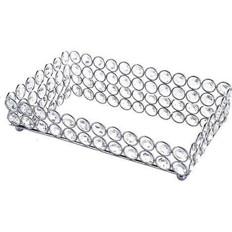 Plateau cosmétique rectangulaire en cristal, plateau de rangement pour bijoux, plateau décoratif miroir, boîte de rangement pour parfums et produits de soin (argent) (1/5)