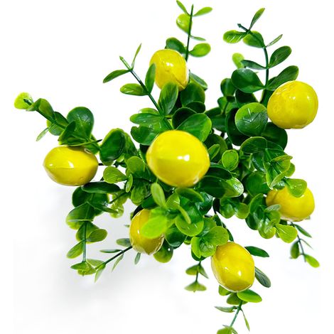 Brindille Citron Artificielle - Fruits et Feuilles Vertes - Décoration Intérieure pour Table Salon Cuisine Jardin - Lot de 3 (1/5)