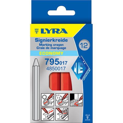 Craie de marquage rouge – Pour surfaces lisses et bois – Précision de marquage – Lot de 12 pièces – Lyra