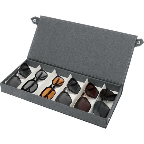 Scatola porta occhiali da sole a 6 scomparti, espositore per occhiali, custodia multifunzionale per occhiali e scatola da collezione, adatta per riporre orologi, gioielli e piccoli oggetti. (1/5)