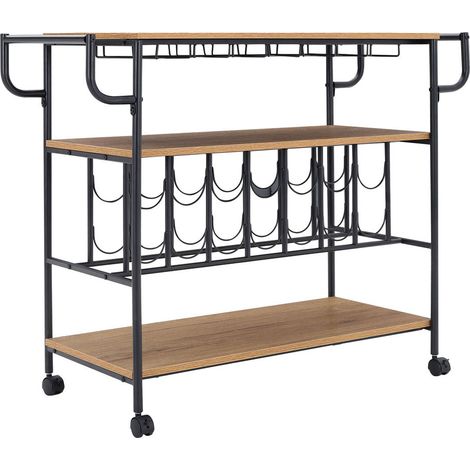 3 Tier Kitchen Drinks Trolley with Wine Bottle Storage Rack Wheeled (1/5)