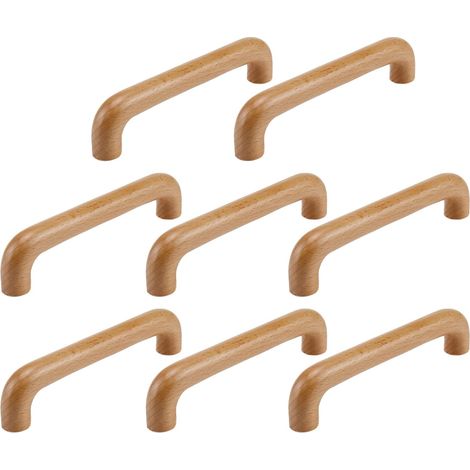 Confezione da 8 maniglie ad arco in legno di faggio per cassetti di armadi e mobili (interasse fori 128 mm) (1/3)