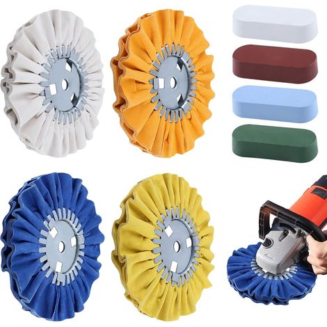 8pcs Kit de roue de polissage Airway de diamètre 5/8 dans le composé de polissage de trou d’arbre et roue de polissage en aluminium 8" de diamètre 5/8" dans le trou d’arbre 16 plis pour la (1/5)