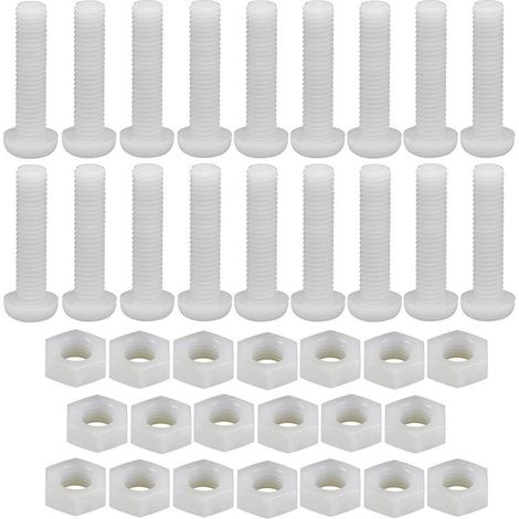 Lot de 20 boulons hexagonaux en nylon blanc, M8 x 50 mm Phillips à tête ronde avec écrous hexagonaux, boulons à vis isolés multi-usages pour machines industrielles, meubles, bricolage (1/5)