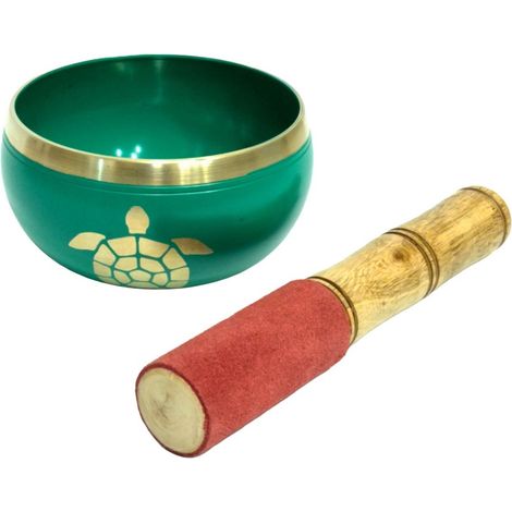 Klangschale aus Messing in Grün mit goldener Schildkröte 11 cm (1/5)