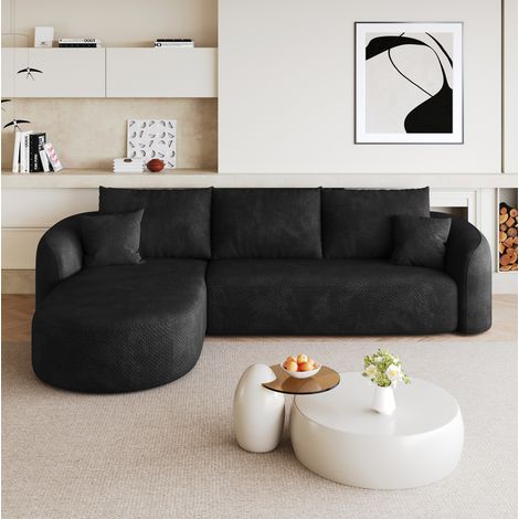 Divano angolare modulare nero in tessuto, senza montaggio, design morbido e salvaspazio,266x168x85 cm (1/5)