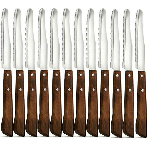12 Coltelli da Tavola Professionali Punta semi Arrotondata Manico in Legno Resinato 22 cm LAMA in Acciaio  Affilatura a Rasoio Ideale per Carne pizza e Formaggi Made in Italy USO PROFESSIONALE O DOMES